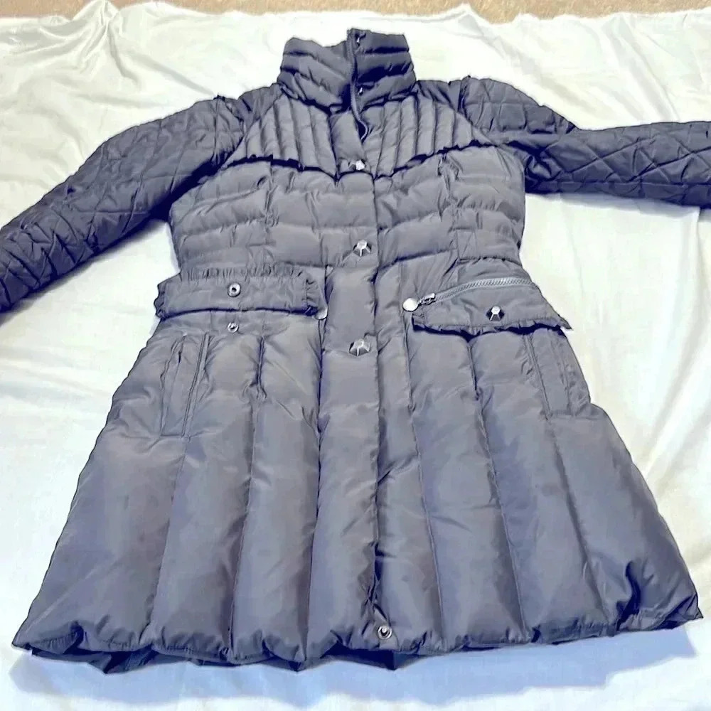 Betsey Johnson Jacket Women Small Gray Quilted Puffer Down Coat